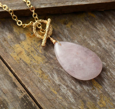 Love Rose Quartz Teardrop Pendant Necklace-Your Soul Place